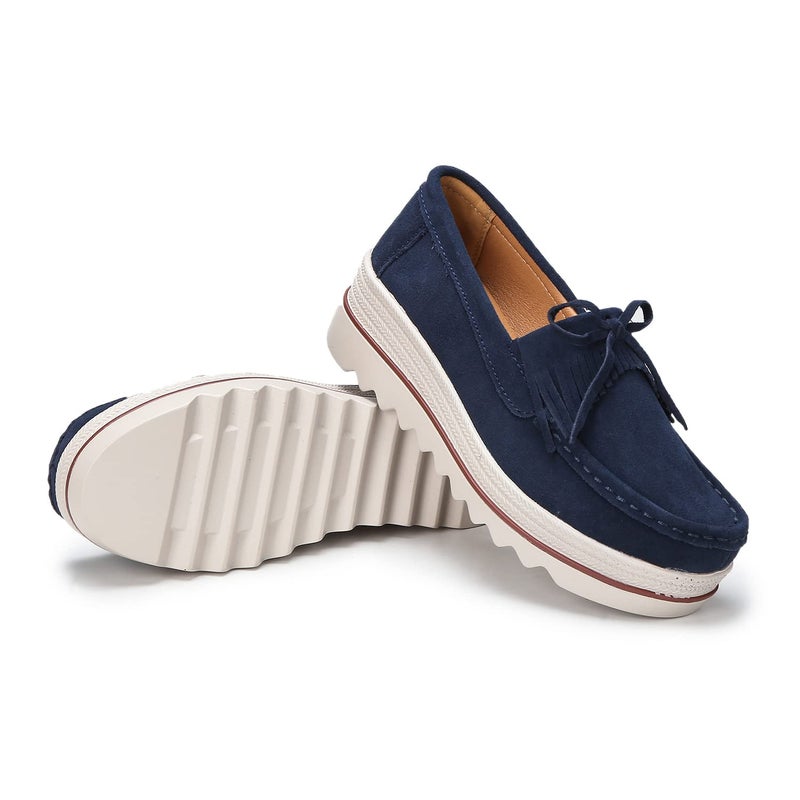 Ruiatoo Women Loafers & Slip-ons Platform Comfort Suede Low Top Moccasins with Tassel Casual Platform Dress Shoes (2017,Deep Blue 35) - Image 4